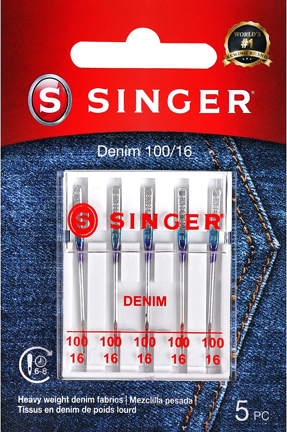 SINGER Agujas para máquina de coser, tamaño 100/16, 5 unidades