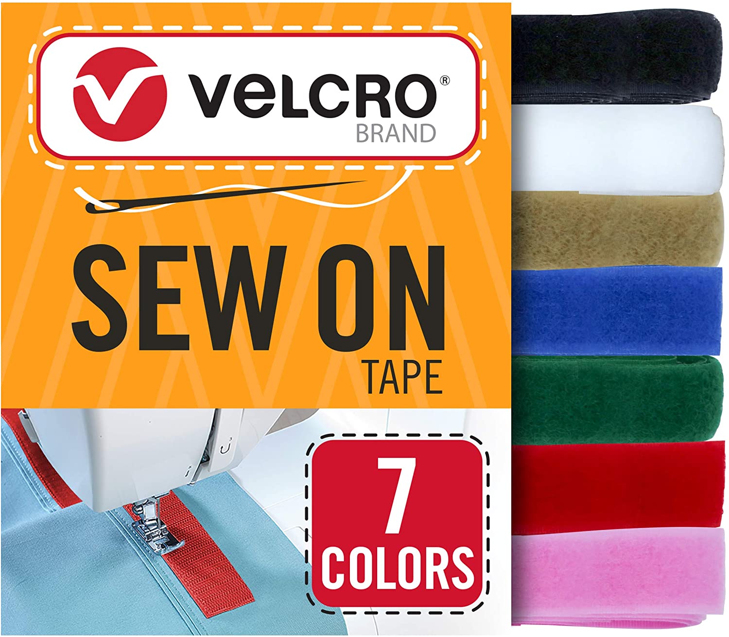 VELCRO Brand Cinta para coser de 4.5 metros x 10 mm, 7 colores para tejidos, ropa y manualidades, su